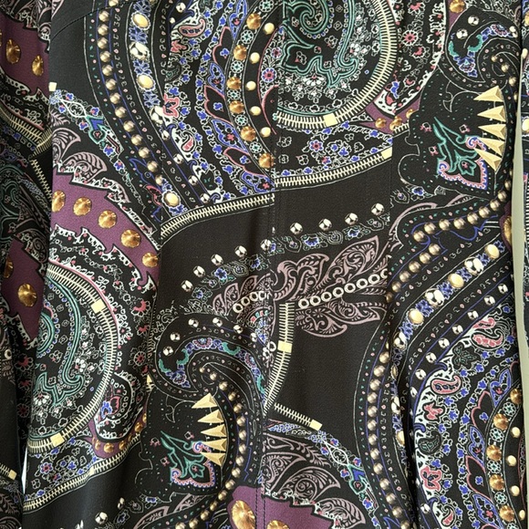 Etro paisley print dress purple black blue flare sleeves size 40 4 to 6 lined - Picture 4 of 8